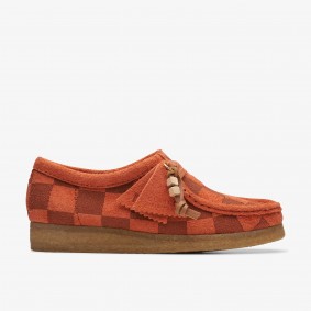 Clarks Outlet Wallabee Orange Check Deep Blue Suede 261740114035