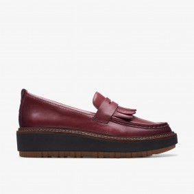 Clarks Outlet Orianna Loafer Burgundy Leather Black Patent Leather 261748744055