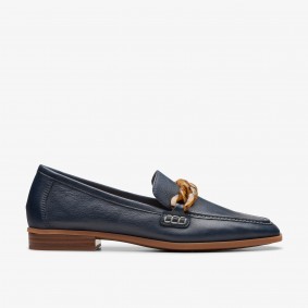 Clarks Outlet Sarafyna Iris Navy Leather White Leather 261778165045